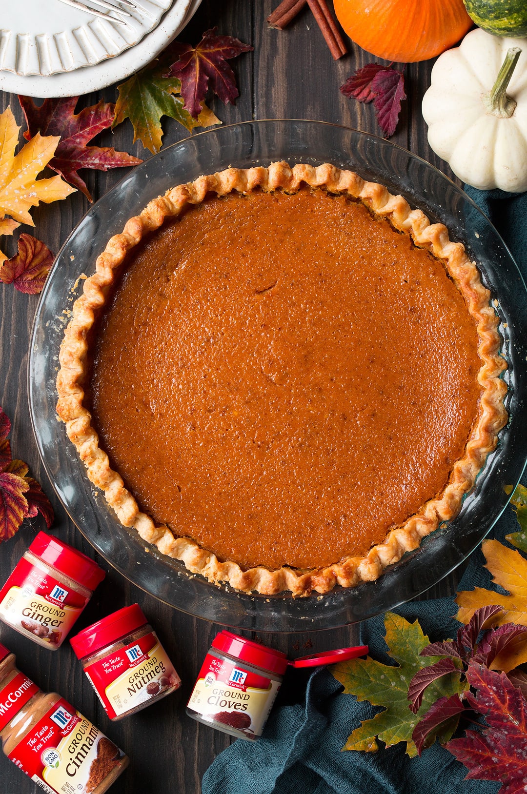 Pumpkin Pie shown here in a glass baking dish