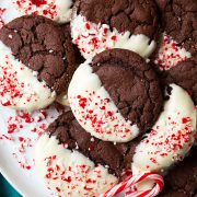 White Chocolate Dipped Peppermint Chocolate Cookies