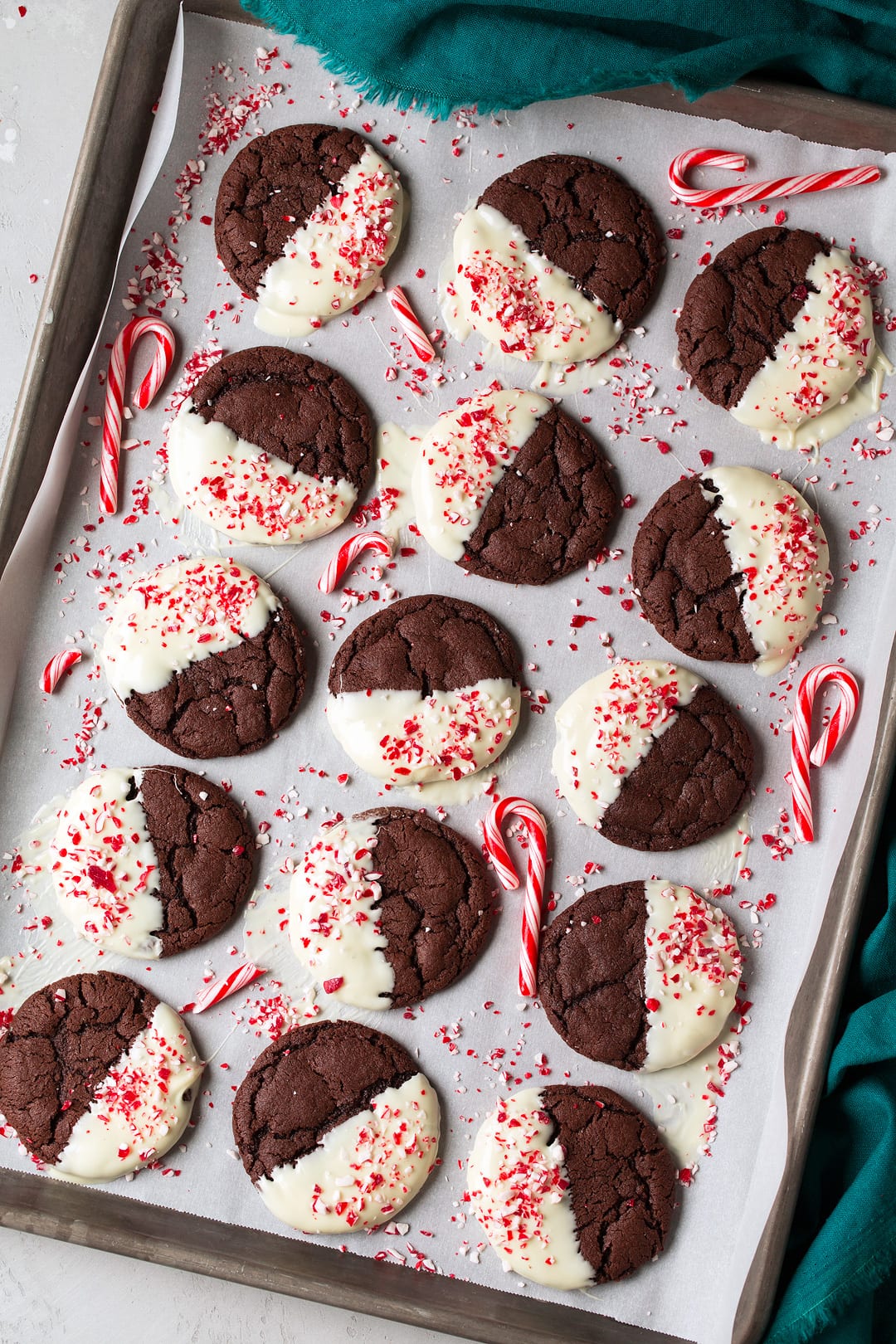 White Chocolate Dipped Peppermint Chocolate Cookies