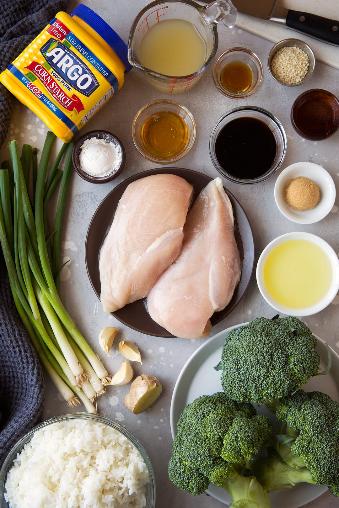Chicken and Broccoli Stir Fry ingredients laid out on counter