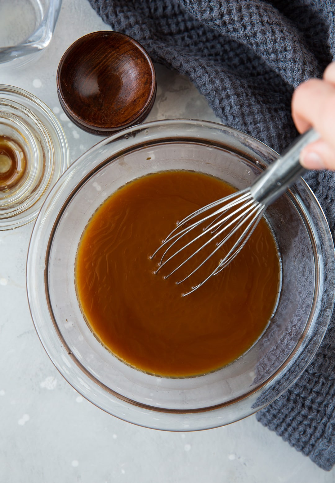 Whisk soy sauce mixture in a mixing bowl for Chicken and Broccoli Stir Fry
