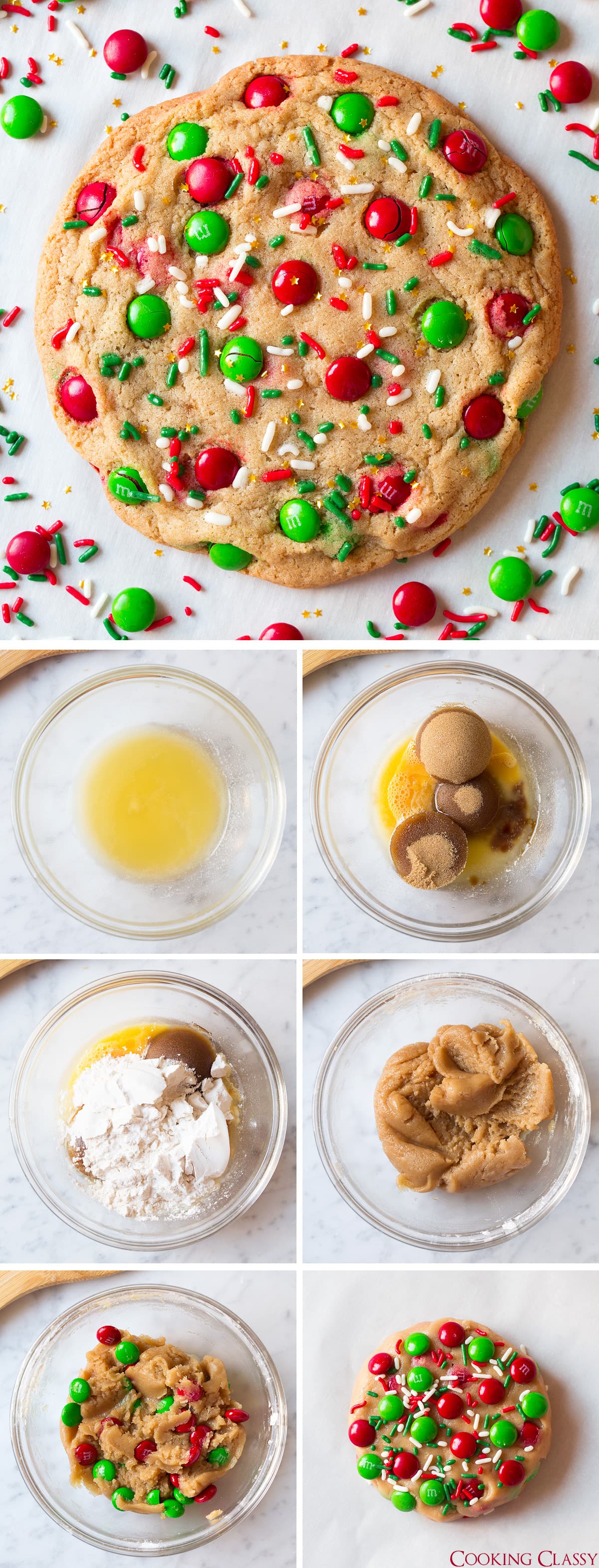 Collage image of how to make one chocolate chip cookie
