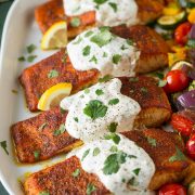 Moroccan Spiced Salmon with Lemon Yogurt Sauce