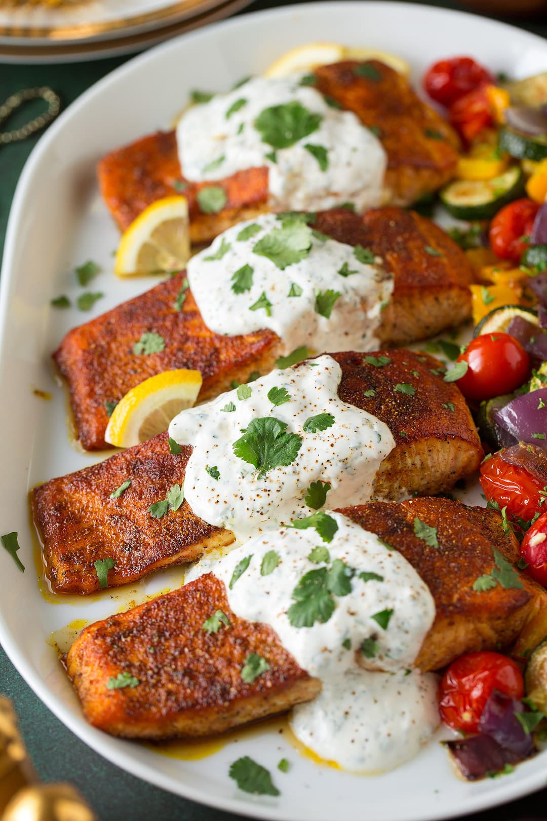Moroccan Spiced Salmon with Lemon Yogurt Sauce