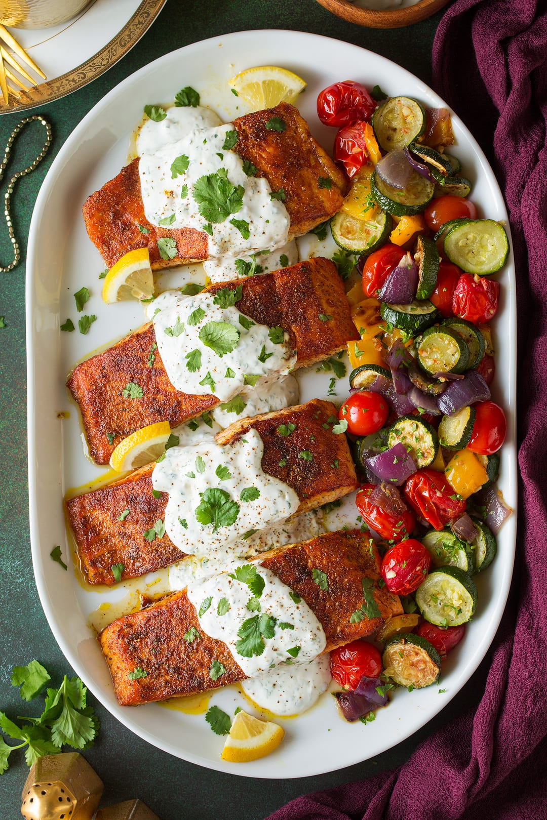 Moroccan Spiced Salmon with Lemon Yogurt Sauce