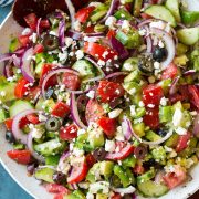 Close up of a Greek Salad in a bowl