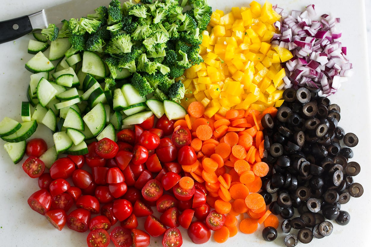 chopped vegetables for salad 