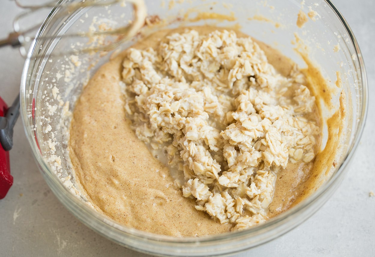mixing in soaked oat mixture