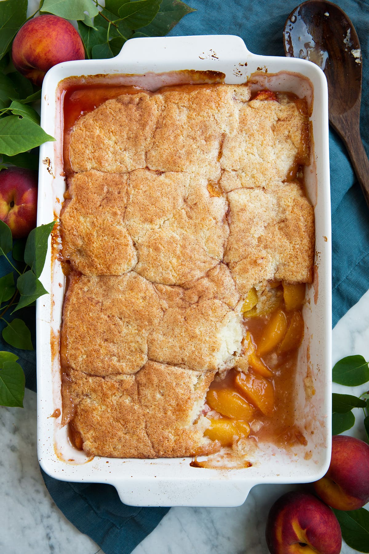Whole pan of peach cobbler.