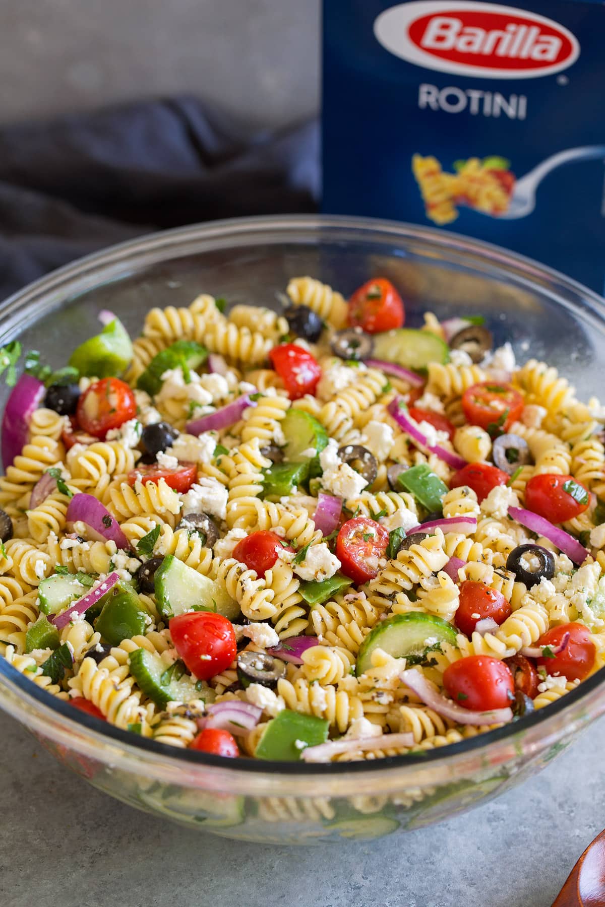 Greek Pasta Salad rinsing noodles