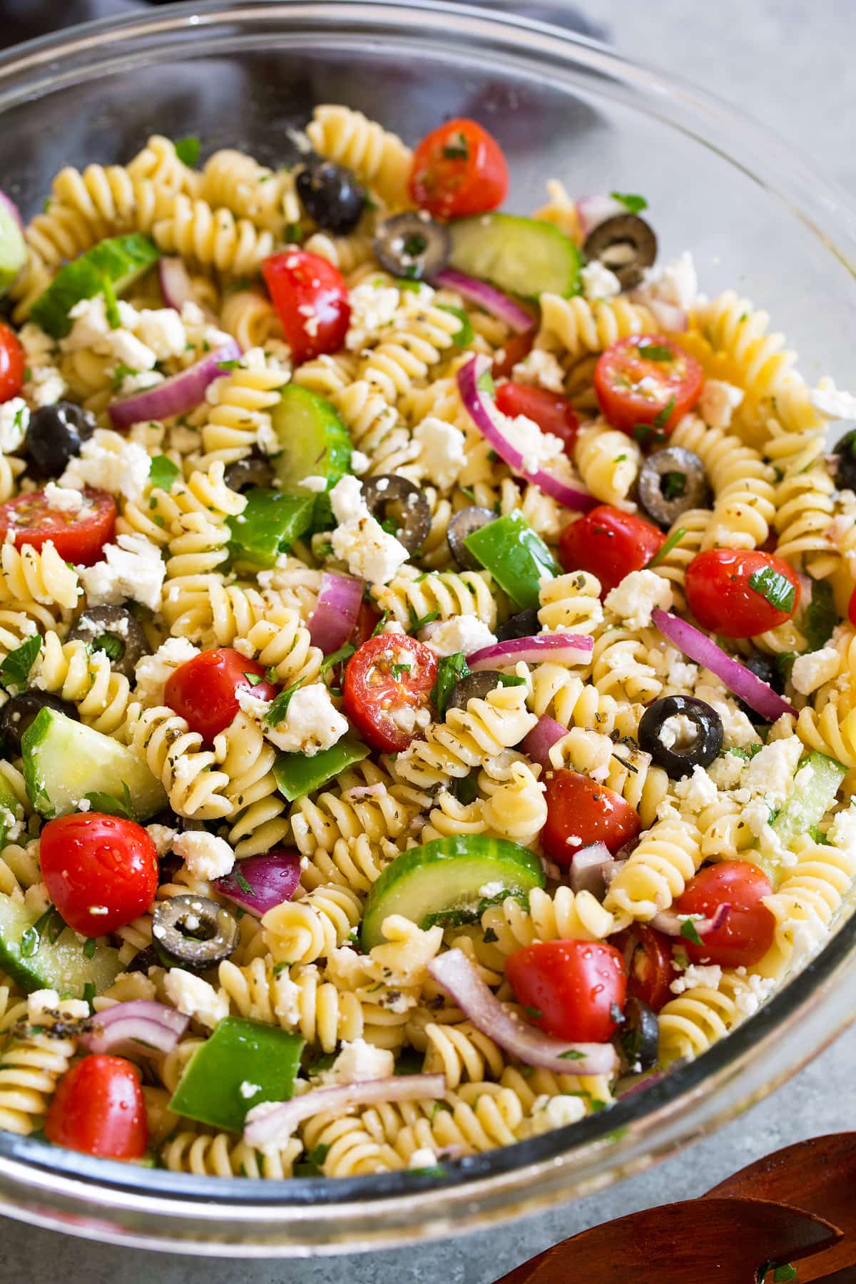 Greek Pasta Salad rinsing noodles