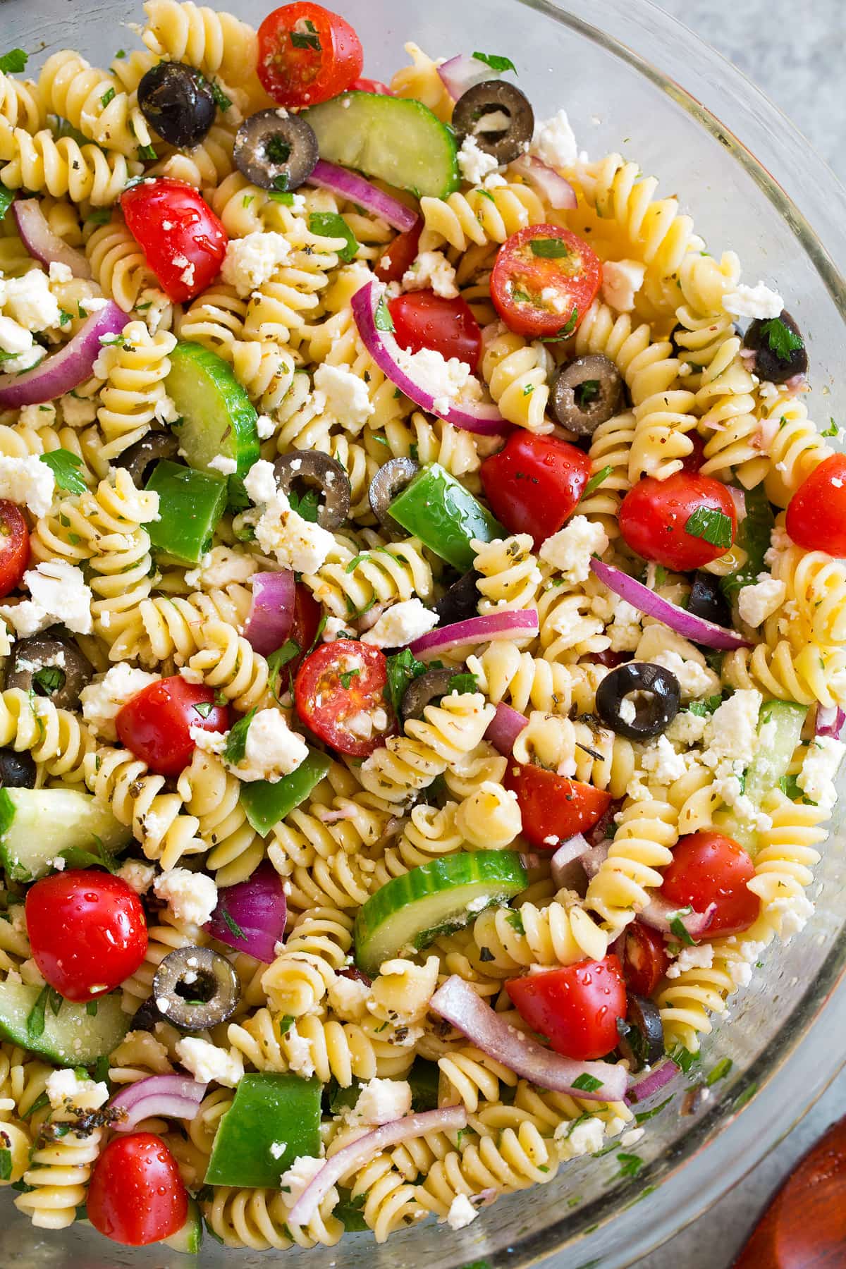 Greek Pasta Salad rinsing noodles