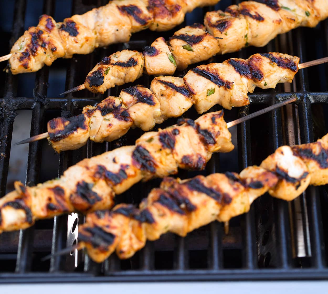 honey lime chicken skewers on grill