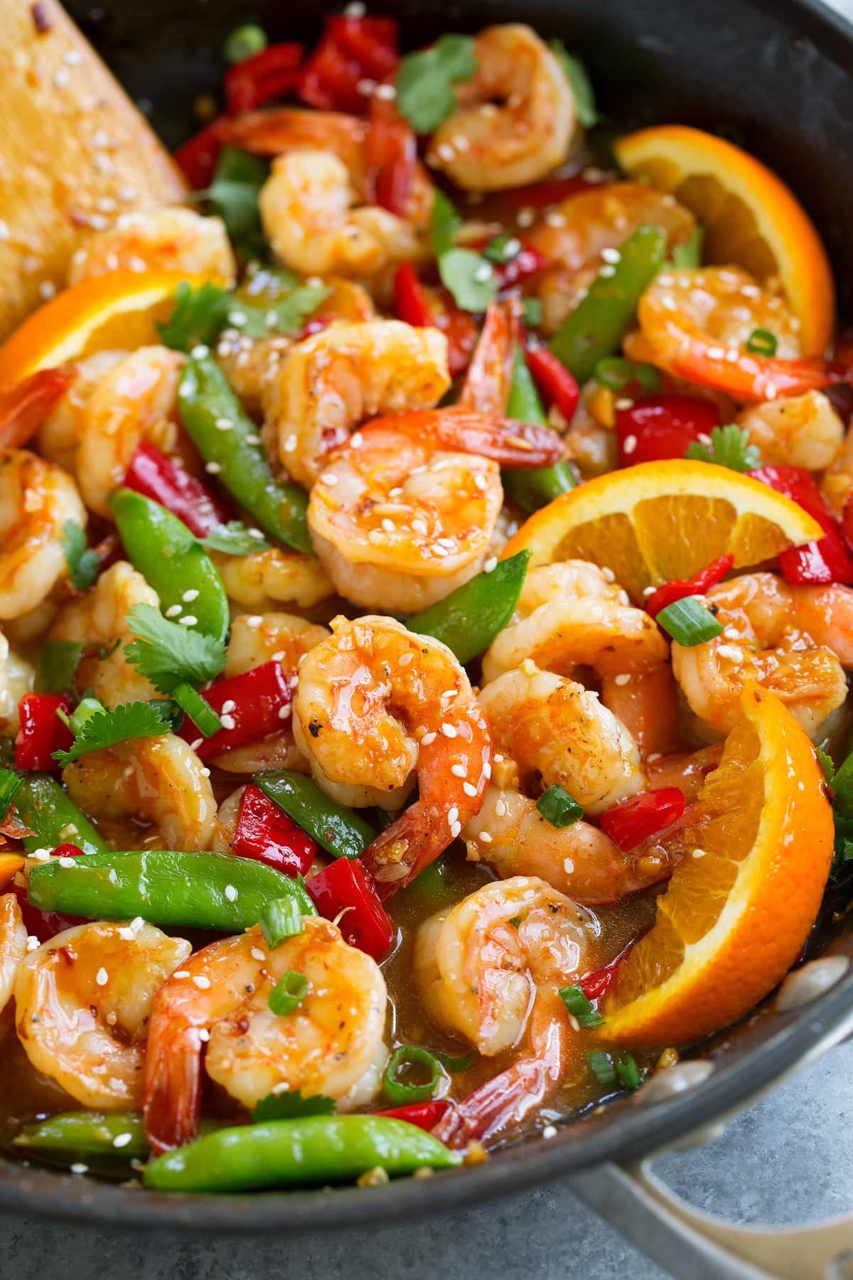 Orange Garlic Shrimp finished recipe shown in skillet