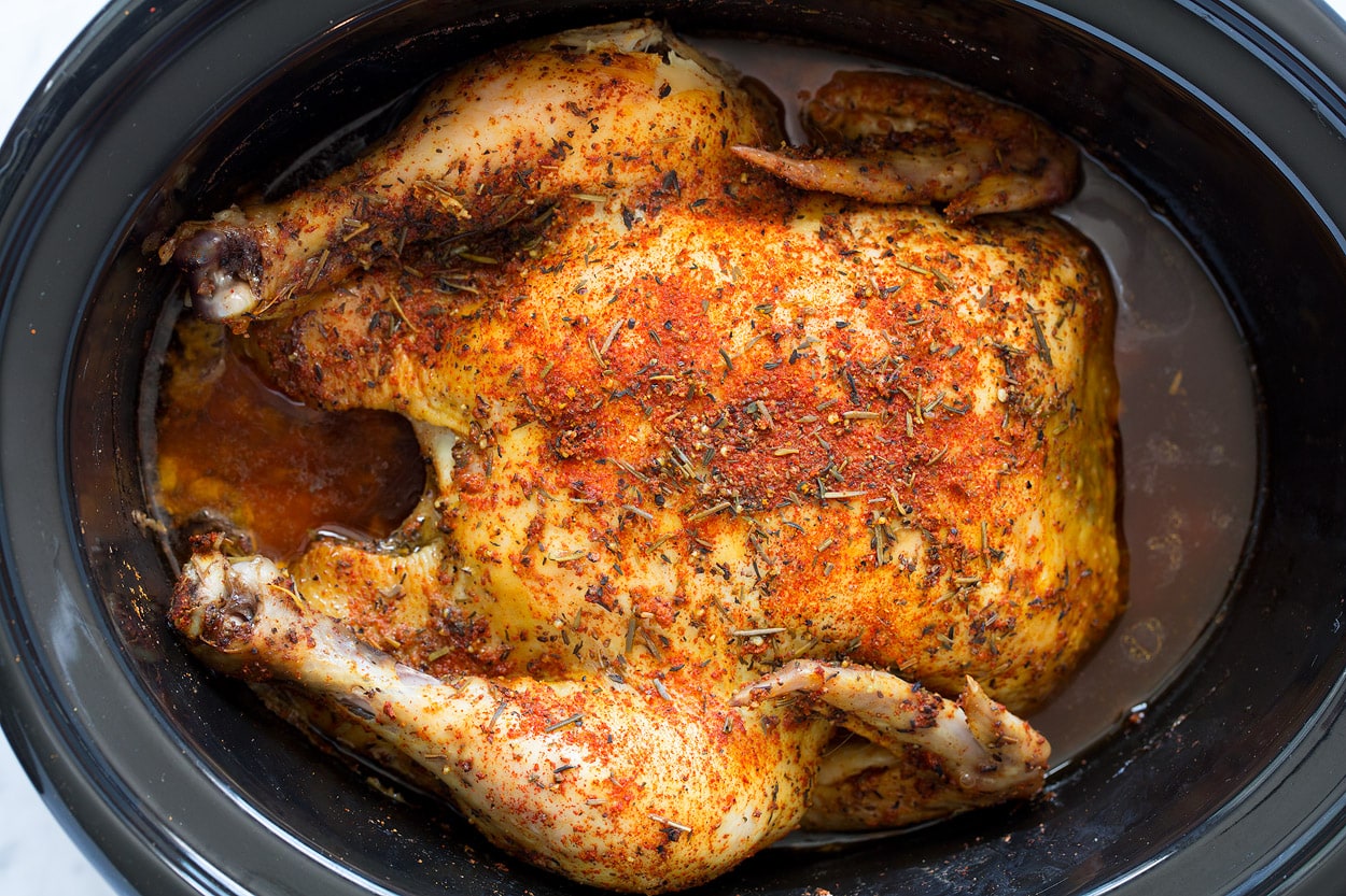 Rotisserie Style Chicken finished cooking in slow cooker