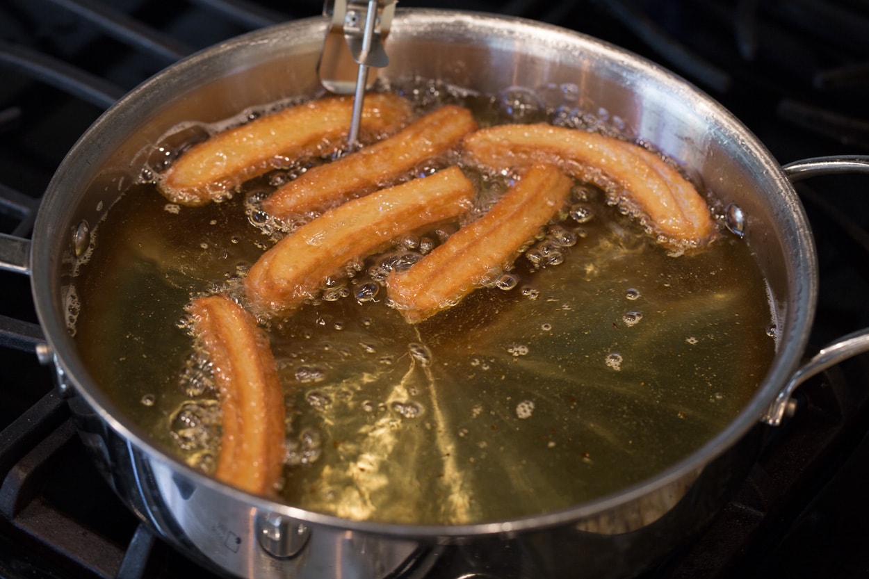 churros frying in oil