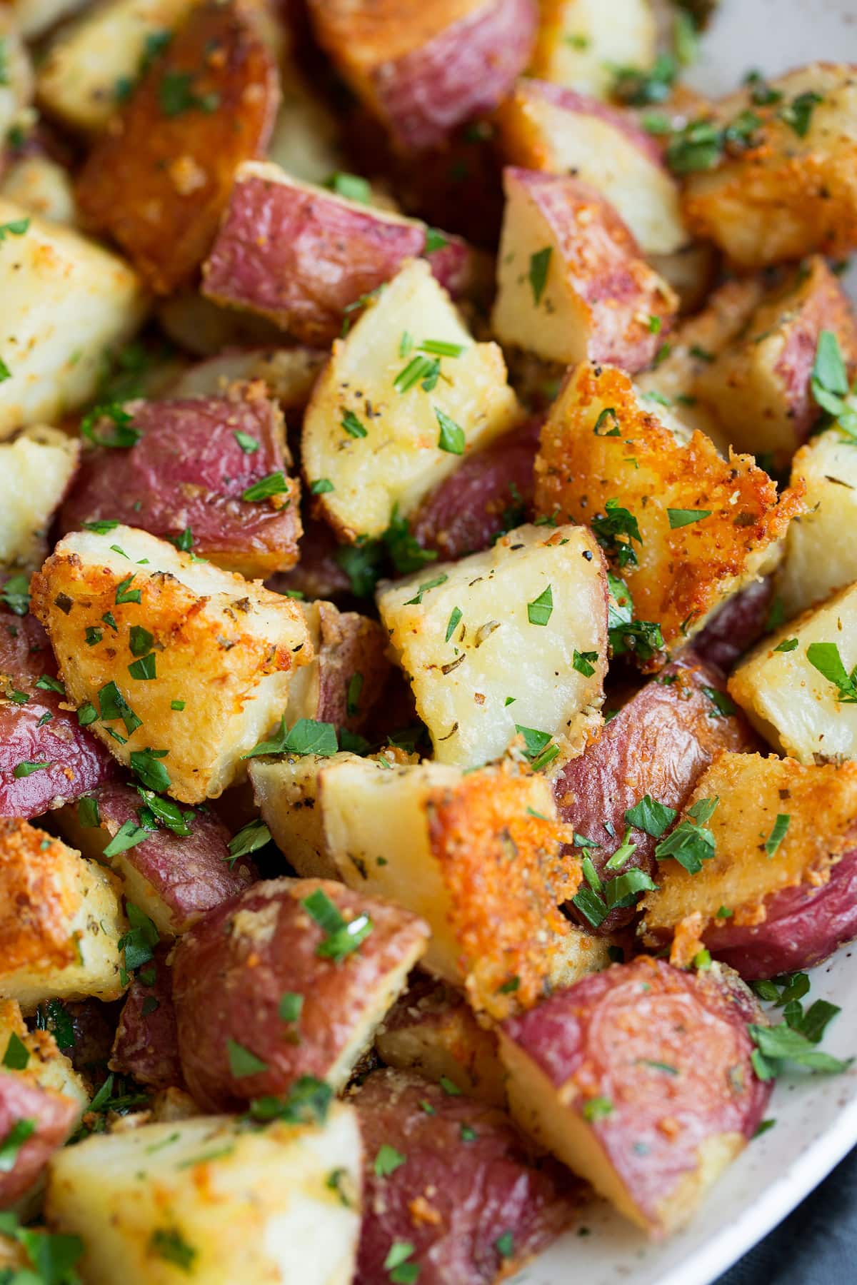 Close up image of herb roasted potatoes