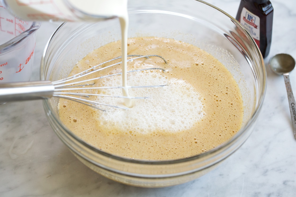 making bread pudding custard mixture