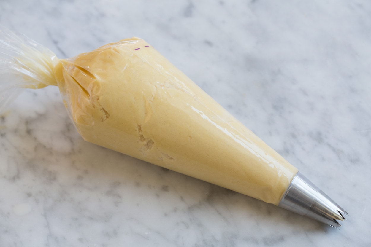 Butter cookies cookie dough in piping bag.