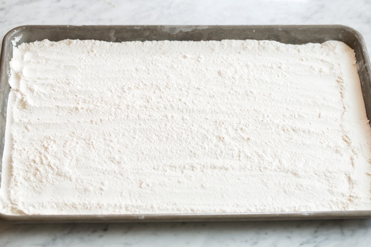 Toasting flour for edible cookie dough on sheet pan