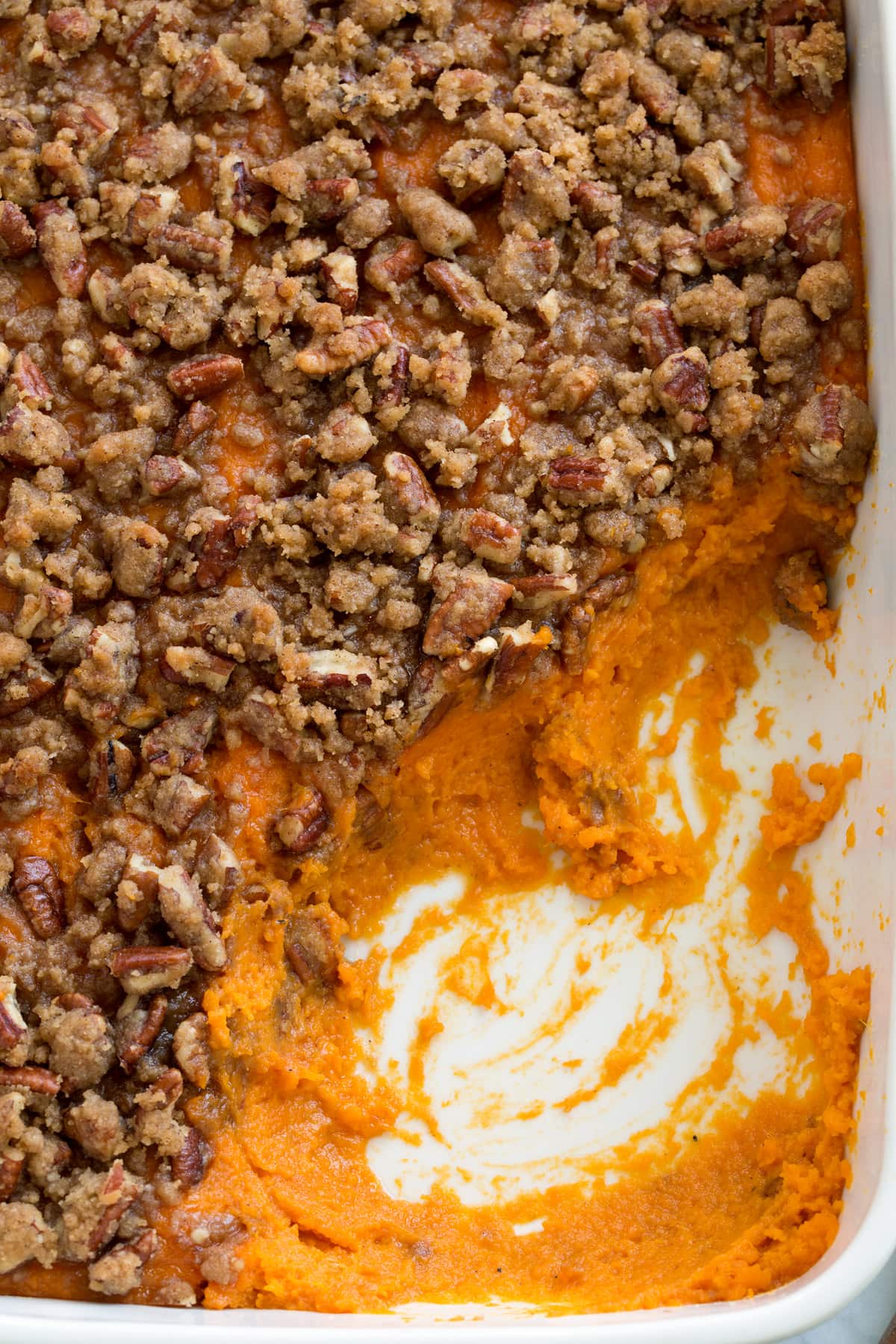 Overhead image of sweet potato casserole.