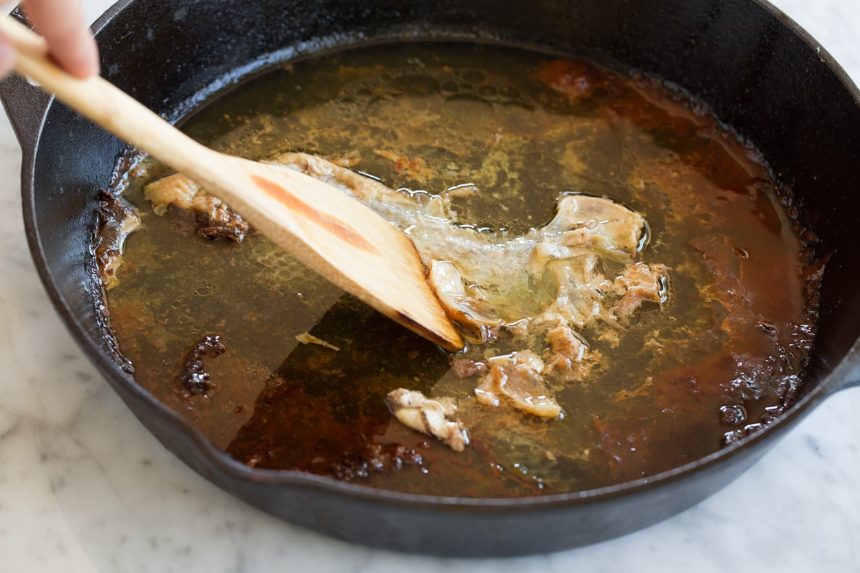 Roast chicken and how to make chicken gravy in a cast iron skillet