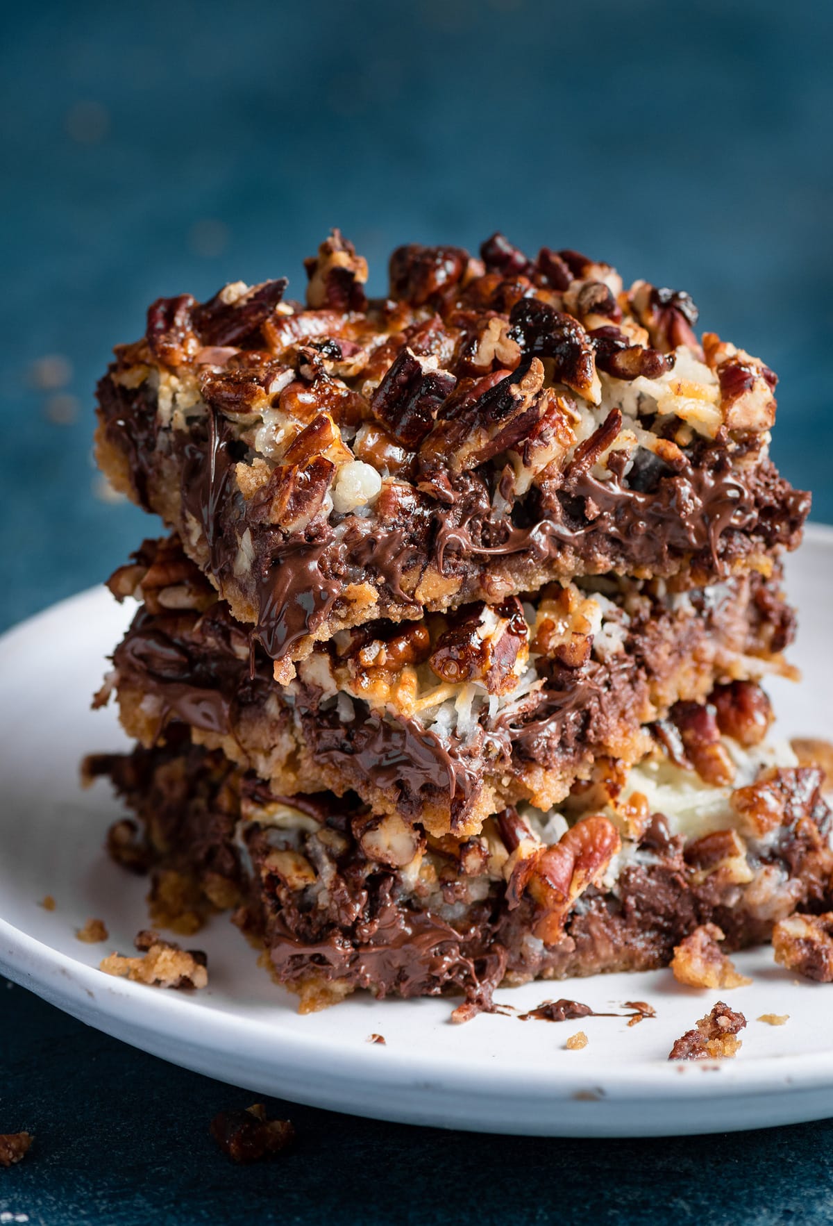 Stack of Magic Cookie Bars with 7 layers.
