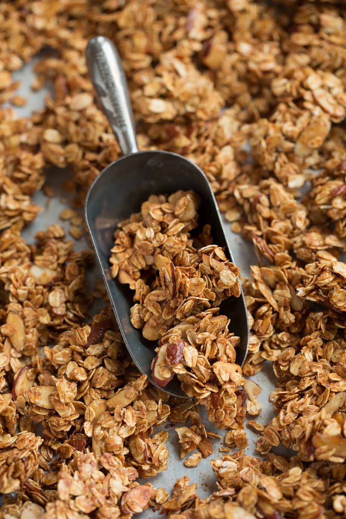 Granola shown in a scoop.