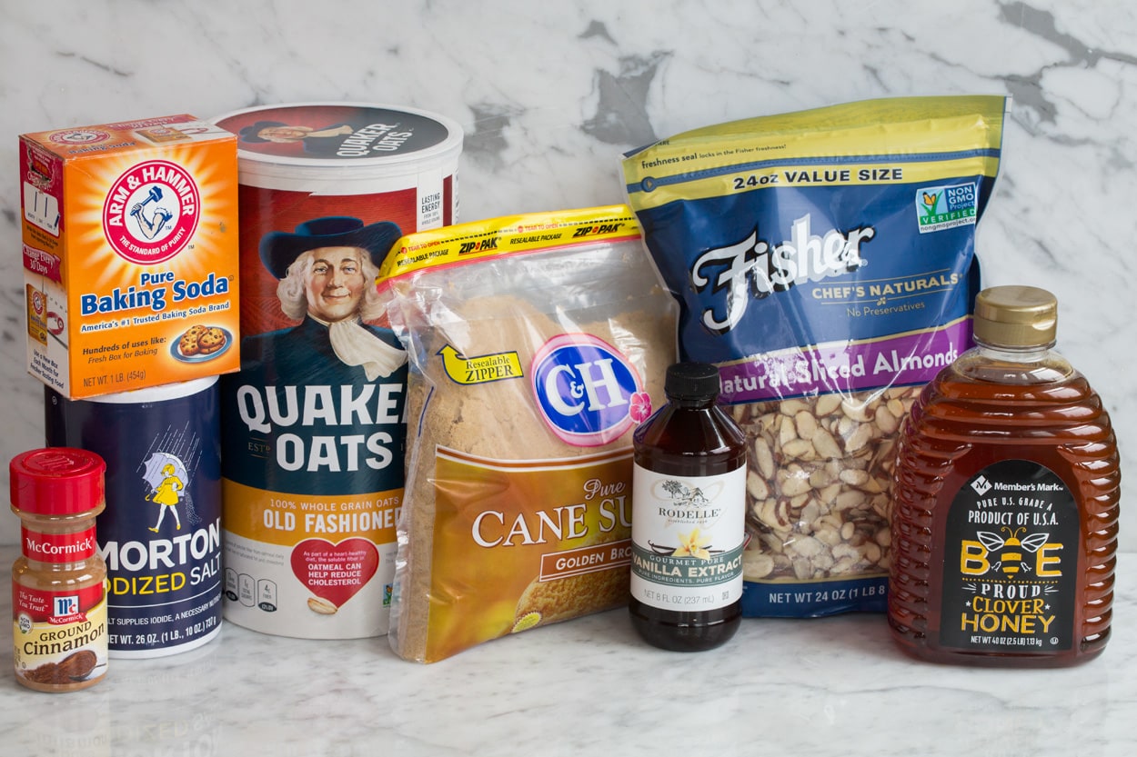 Ingredients needed to make granola.