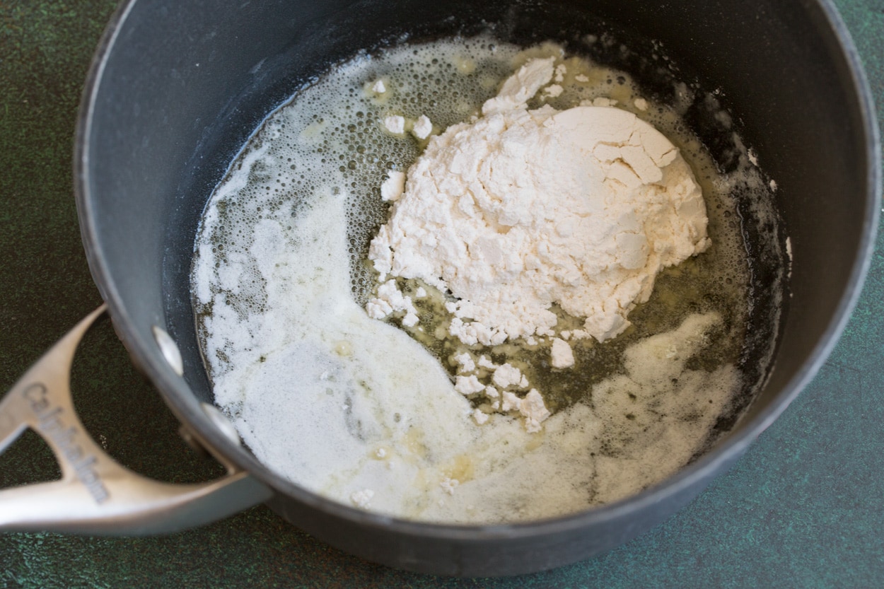 Making a roux in a separate saucepan to thicken Cauliflower Soup.