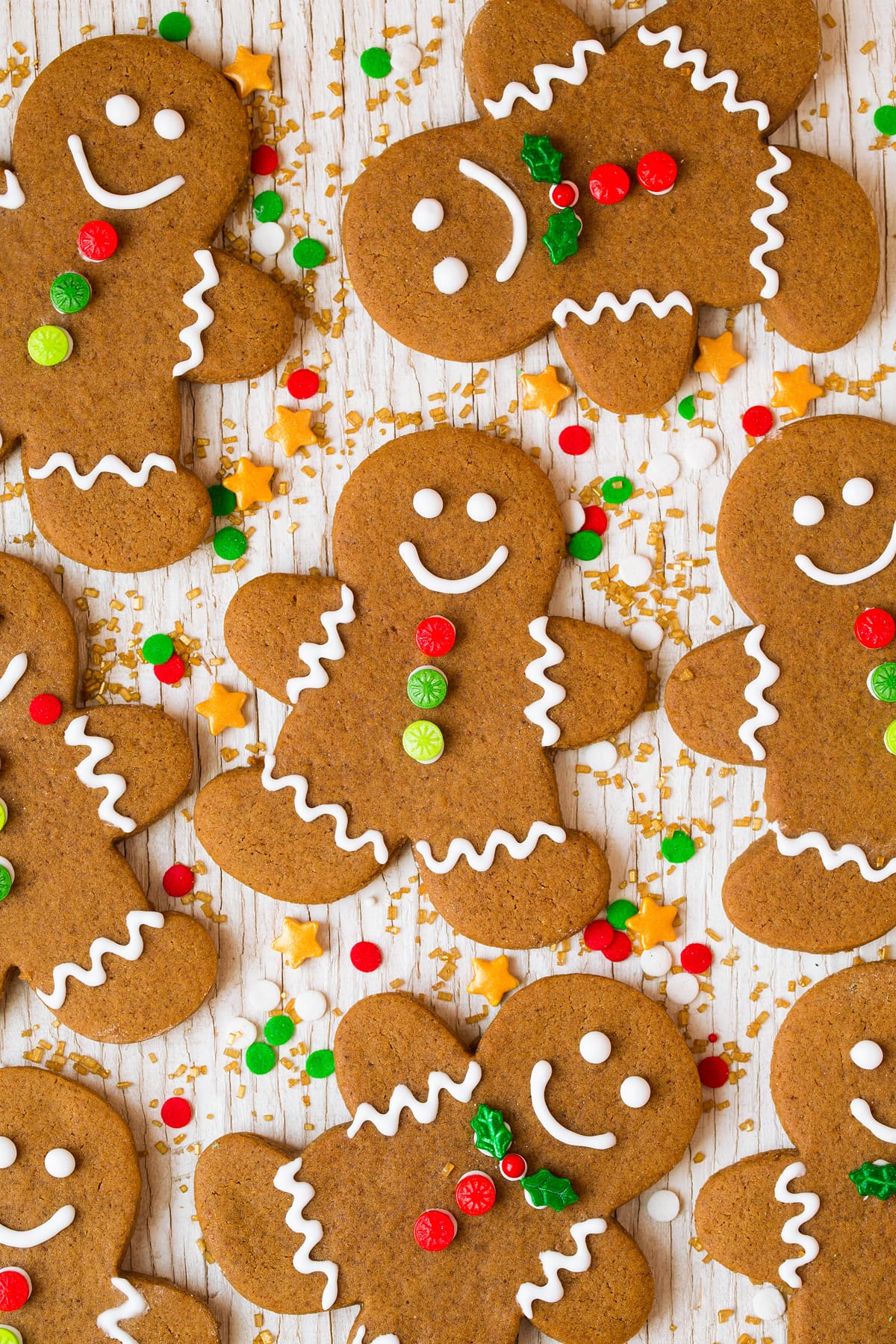 Decorated Gingerbread Cookies with icing and colorful candies.