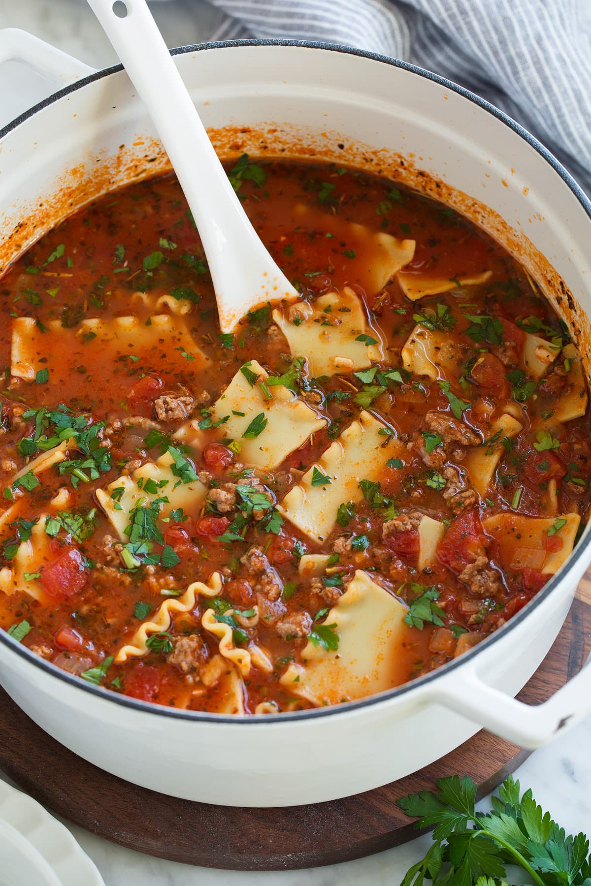 Lasagna Soup in a large pot.