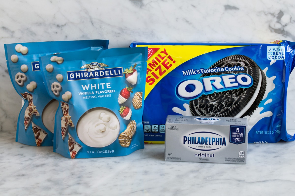 Ingredients needed to make oreo balls shown here.