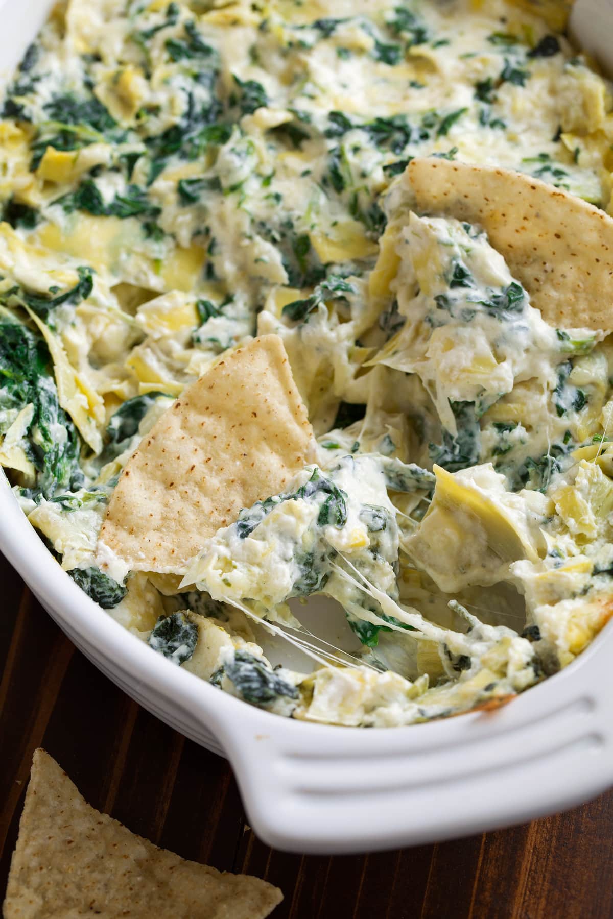 Spinach Artichoke Dip in baking dish.