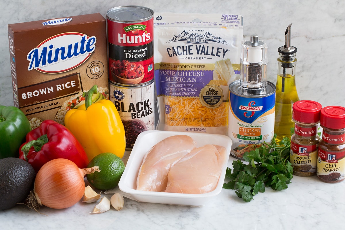 Image showing ingredients that go into chicken faijta rice bowls.
