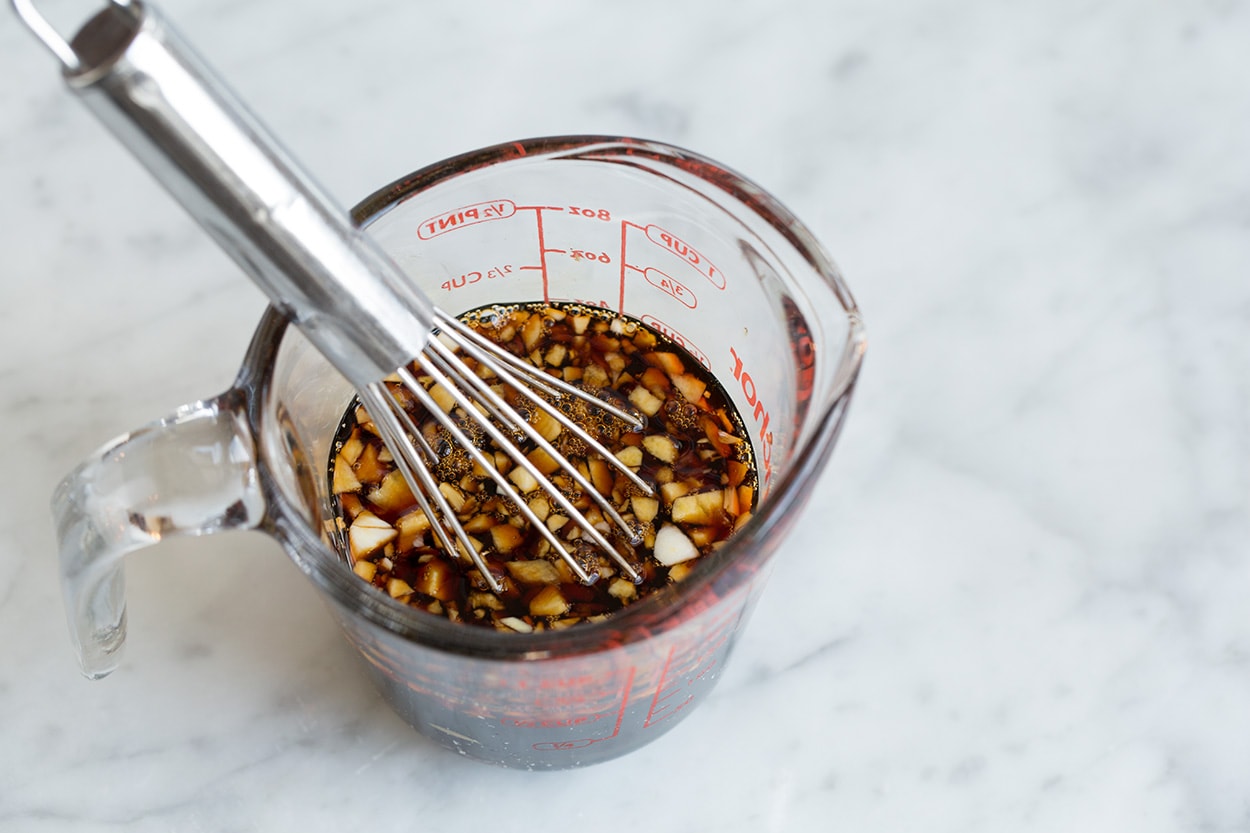 Whisking sauce for Honey Garlic Steak Bites