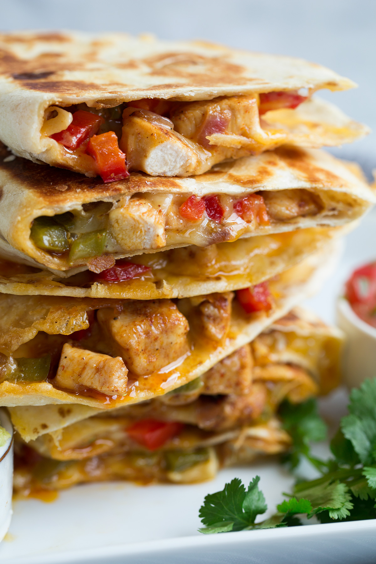 Stack of loaded quesadillas.