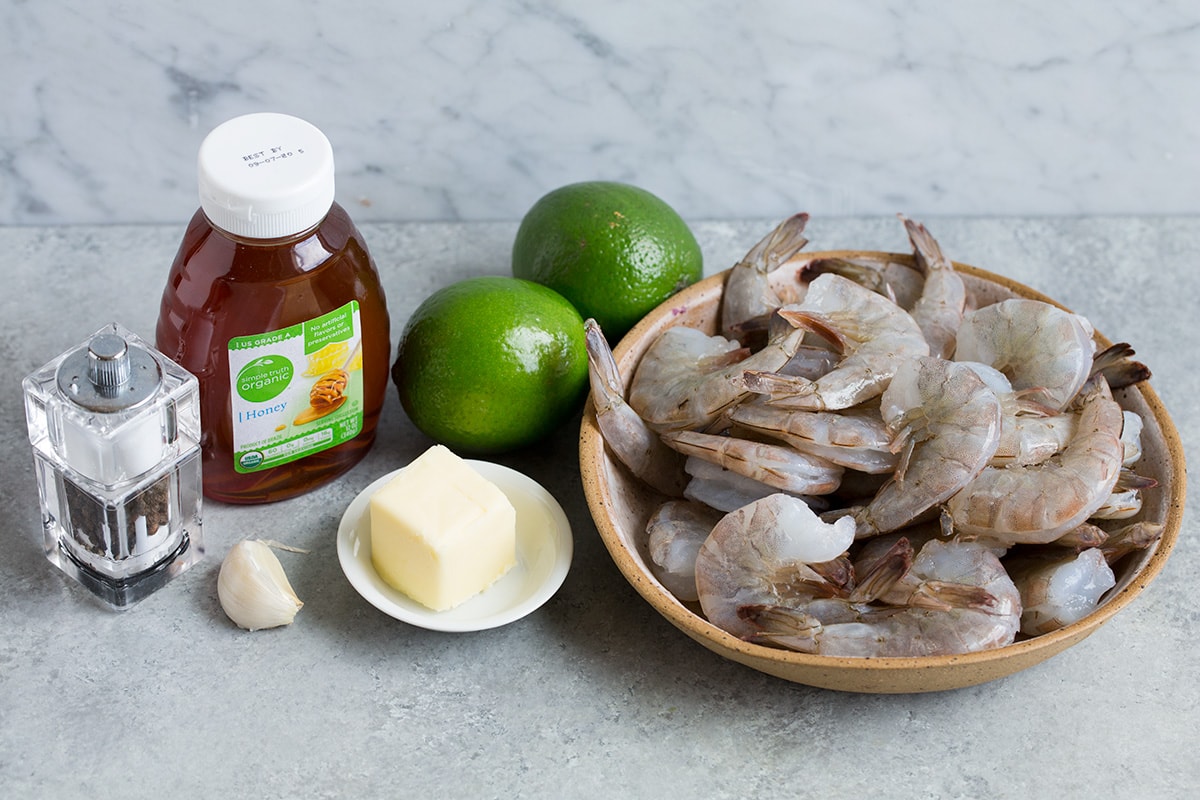 Shrimp with Honey Lime Sauce (Only 5 Ingredients!) Ingredients to make shrimp with honey and lime shown here.