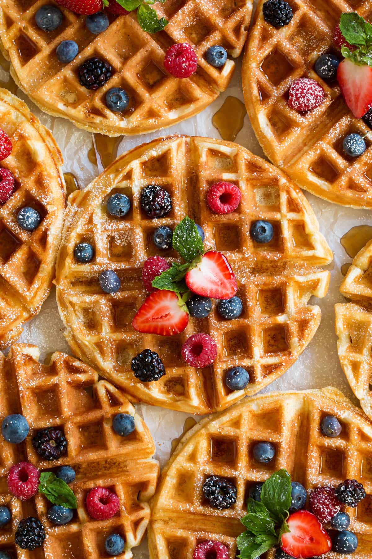 Close up image of Belgian waffles.