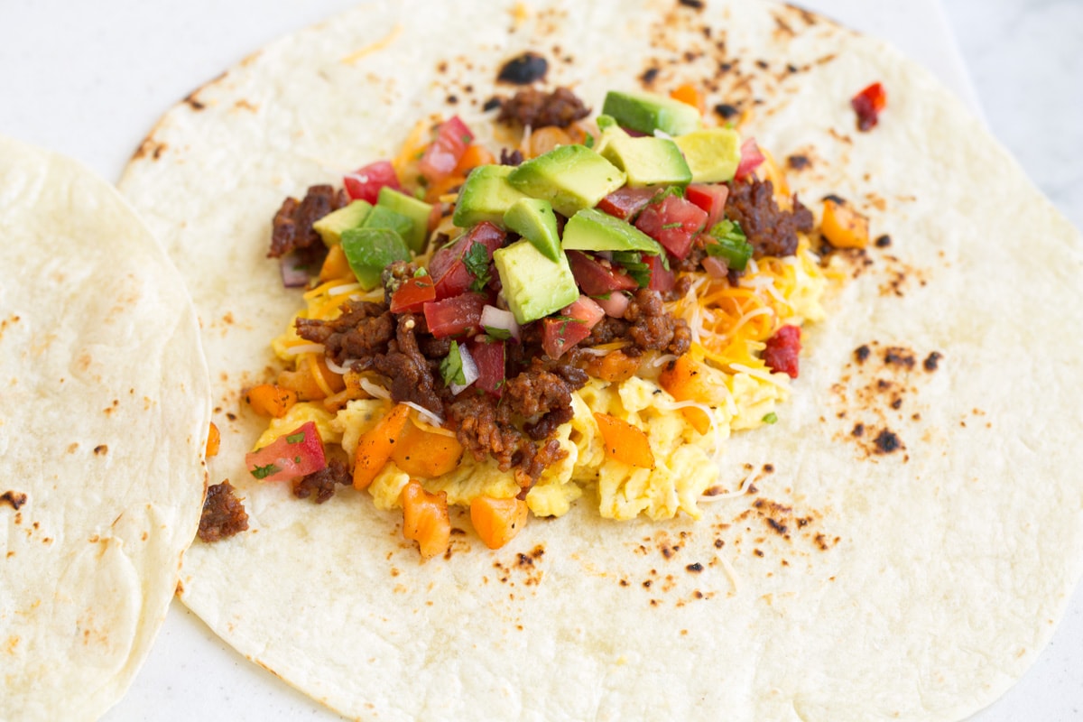 Breakfast Burritos showing how to assemble breakfast burritos