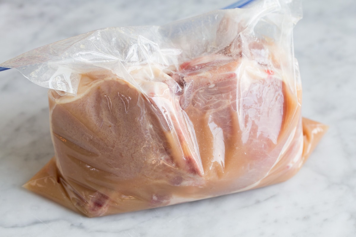 Grilled Pork Chops Pork chops in marinade in a resealable bag