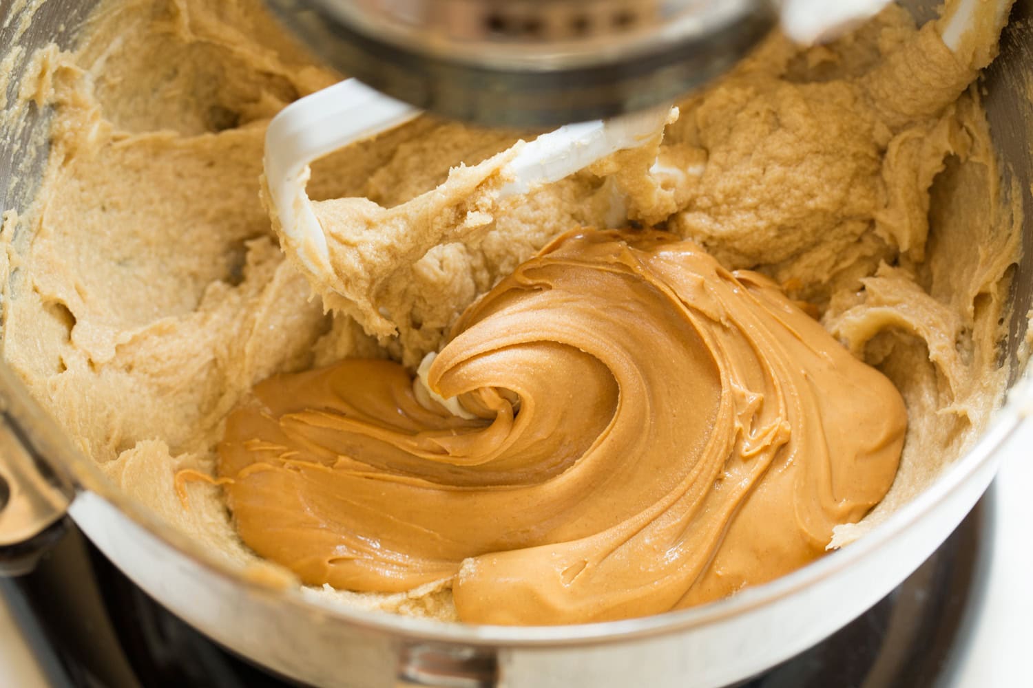 Peanut butter added to cookie dough mixture.