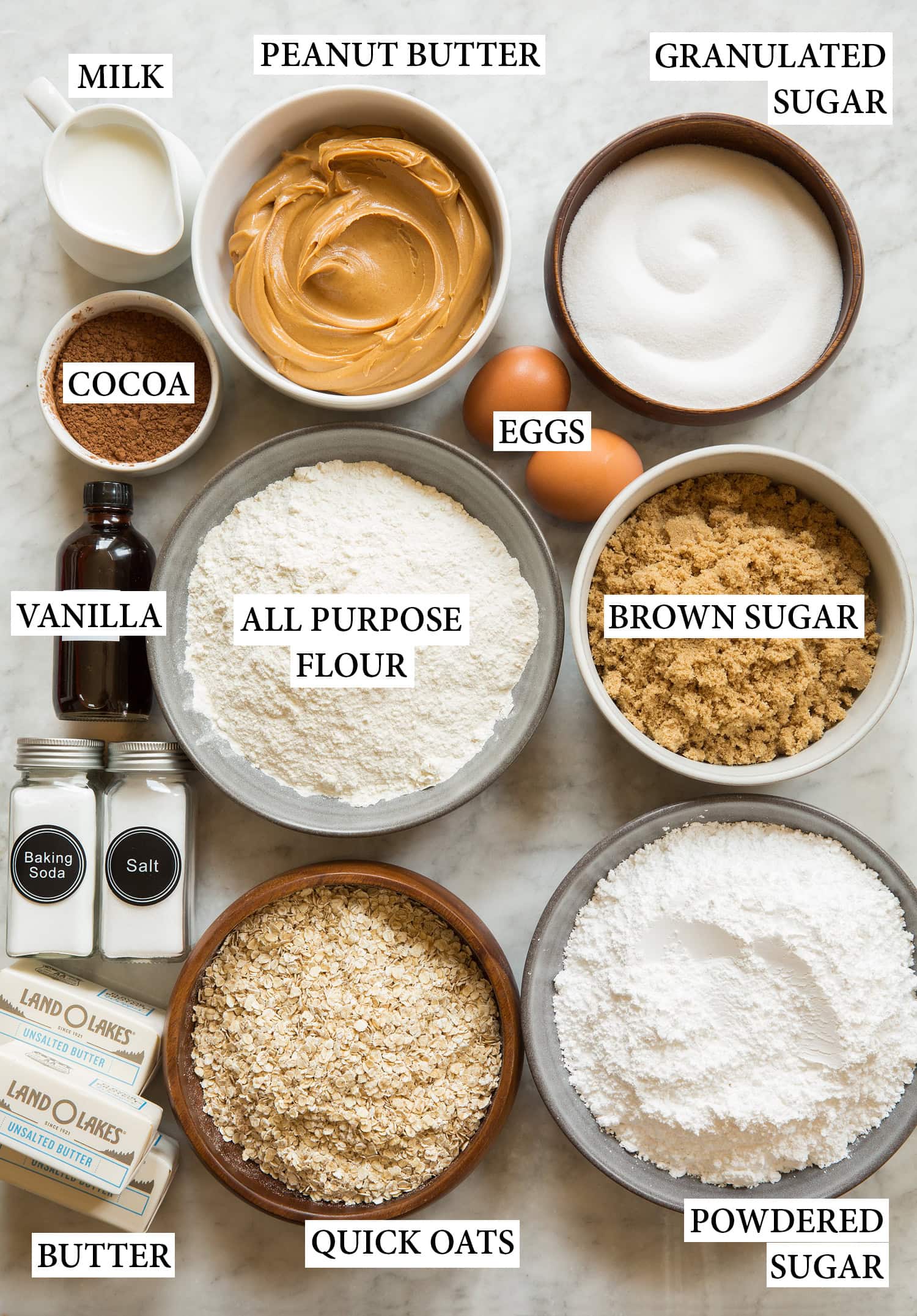 Ingredients used to make peanut butter bars.
