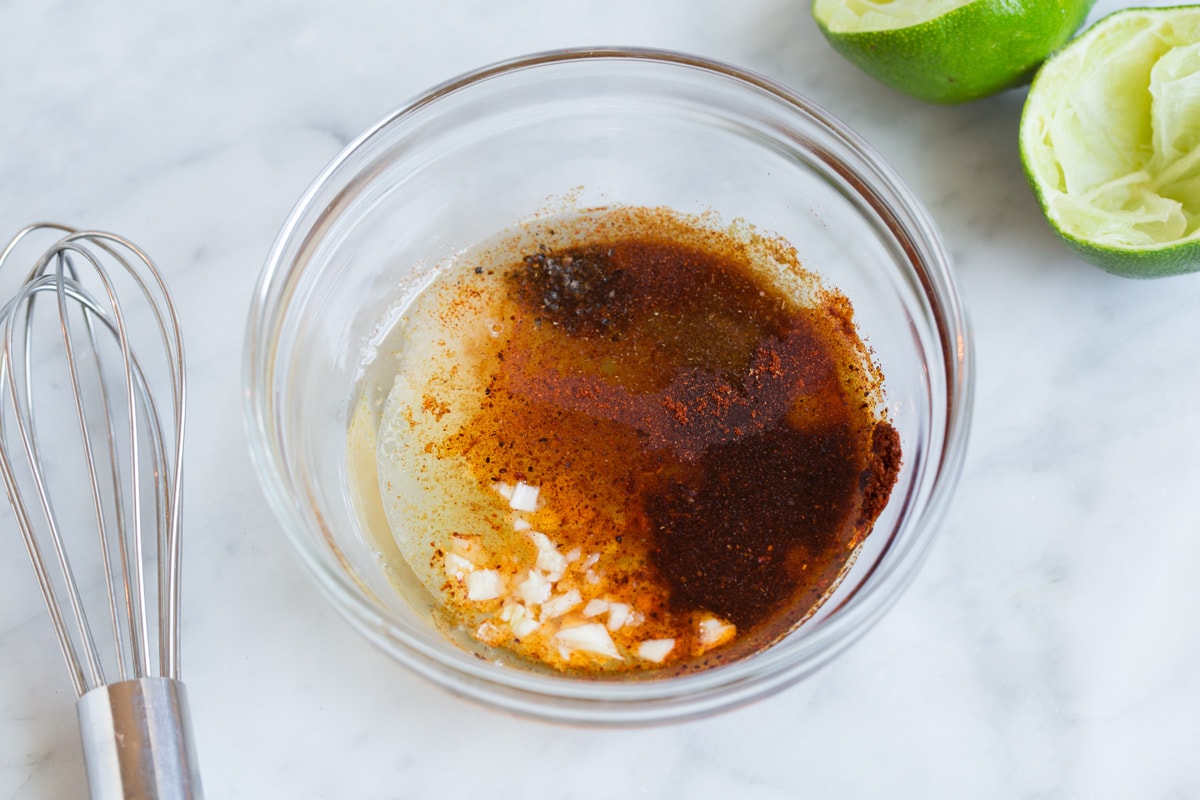 Making marinade for fish tacos.