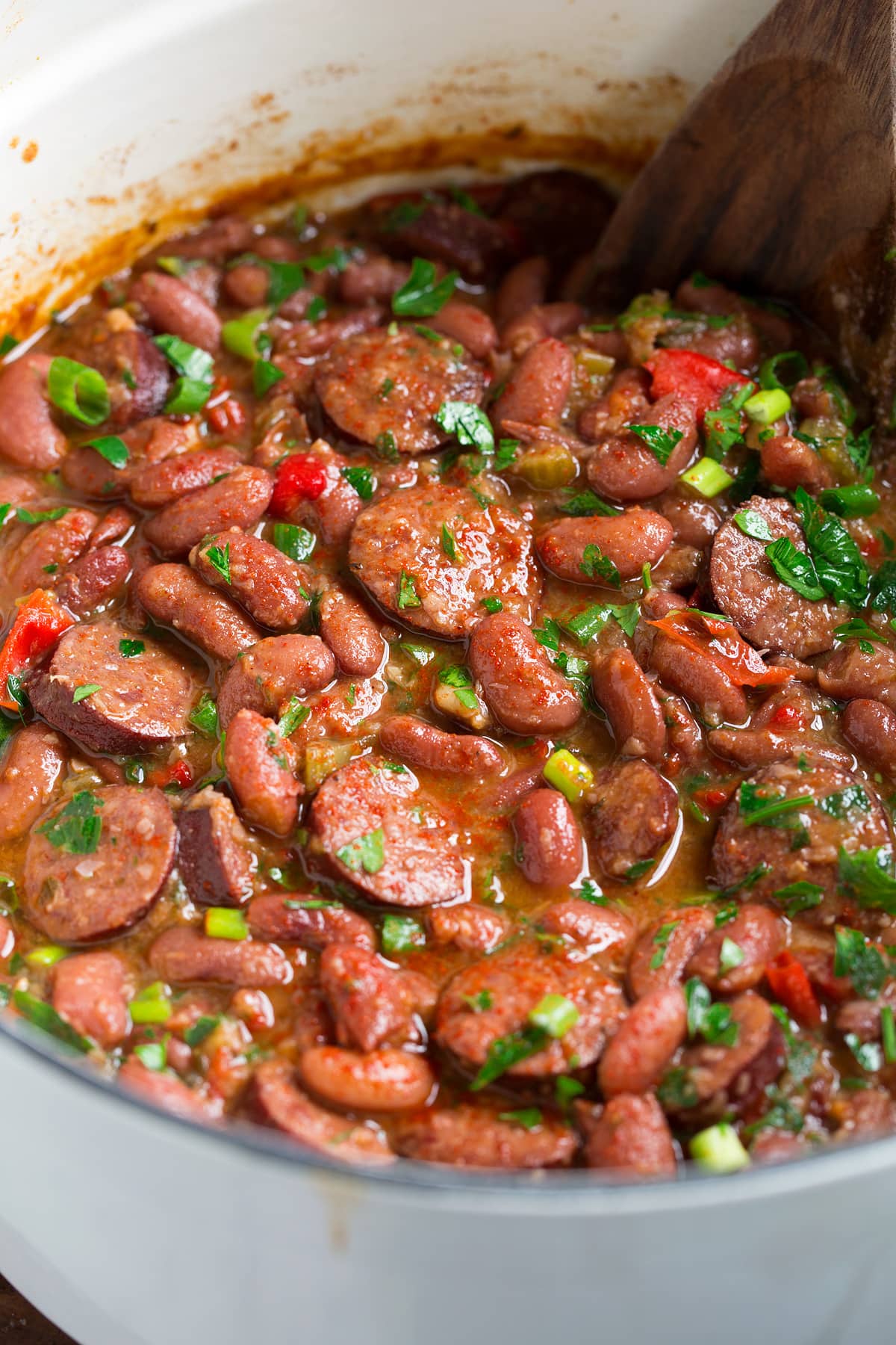 Close up image of red beans and rice.