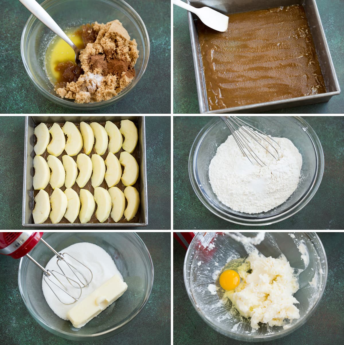Steps showing how to make apple upside down cake toppings