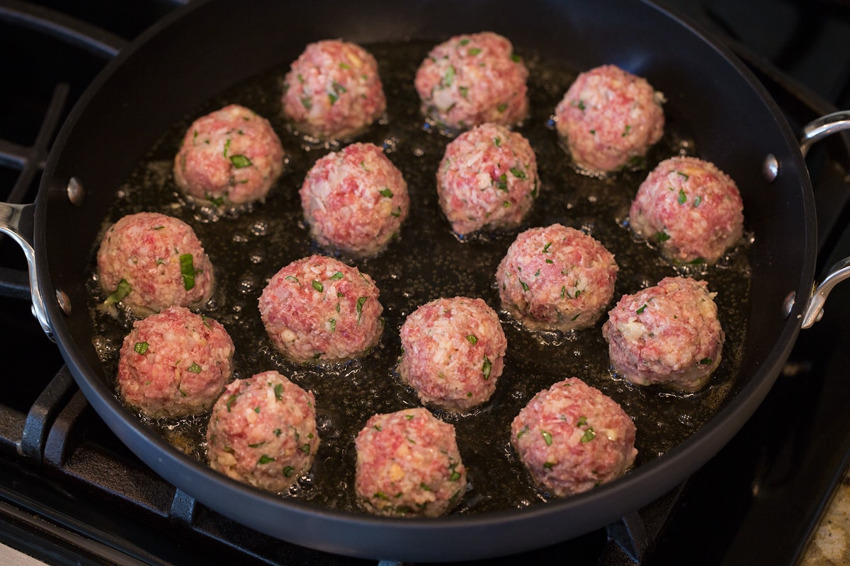 fried meatball recipe in skillet