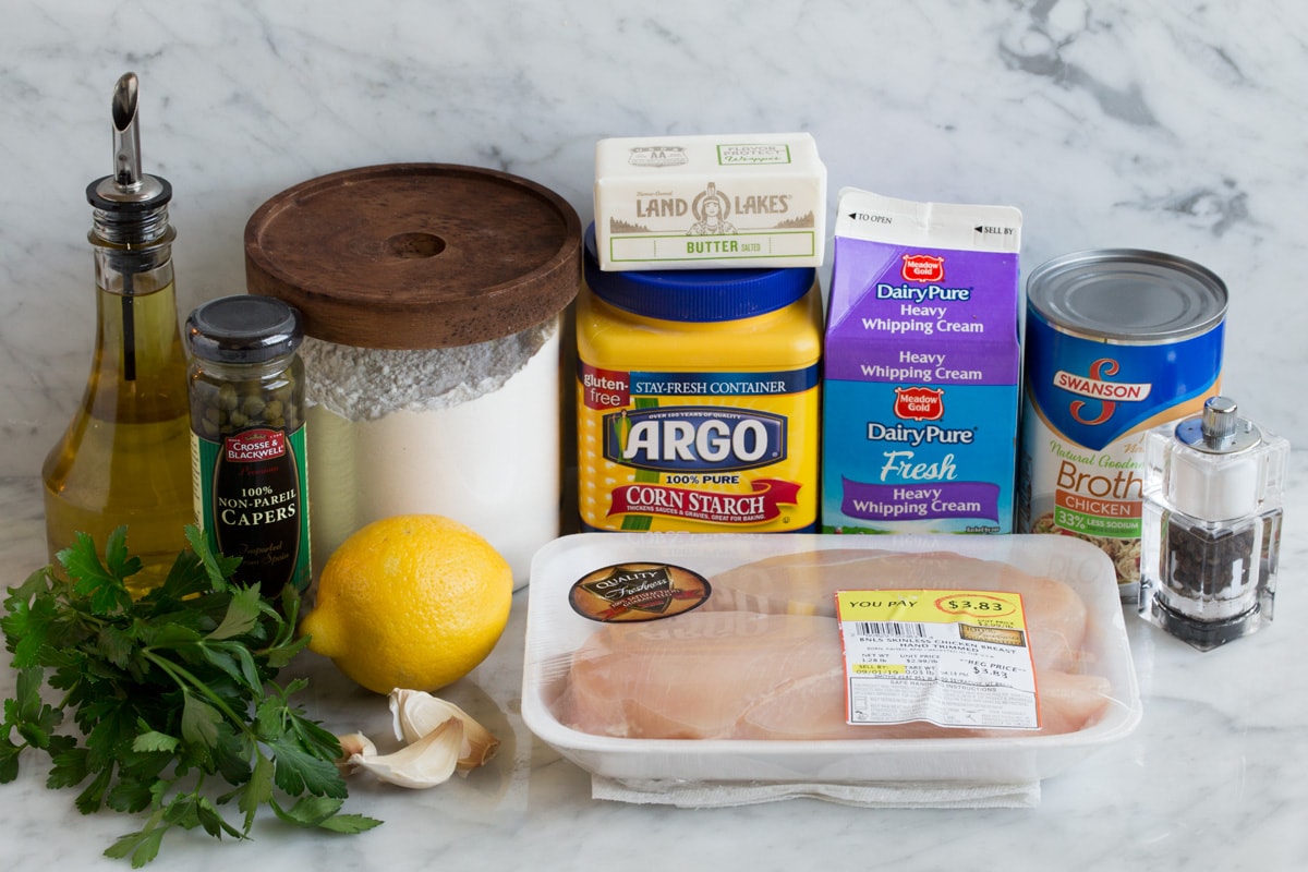 Image of ingredients that are used to make Chicken Piccata.