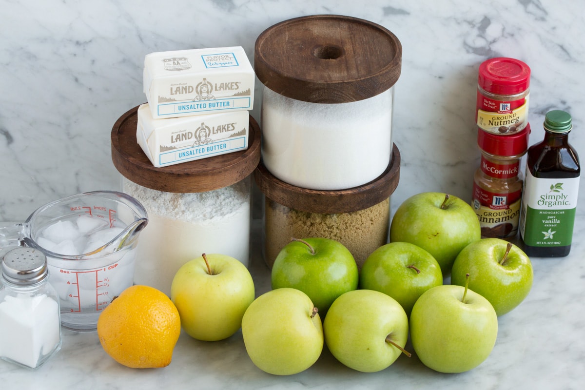 Ingredients needed for dutch apple pie shown here.