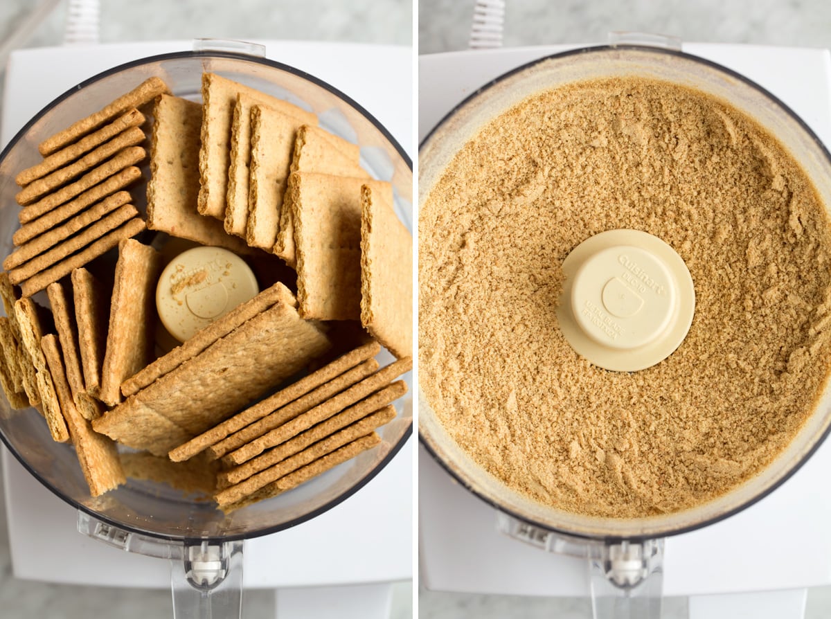 showing how to crush graham crackers in a food processor
